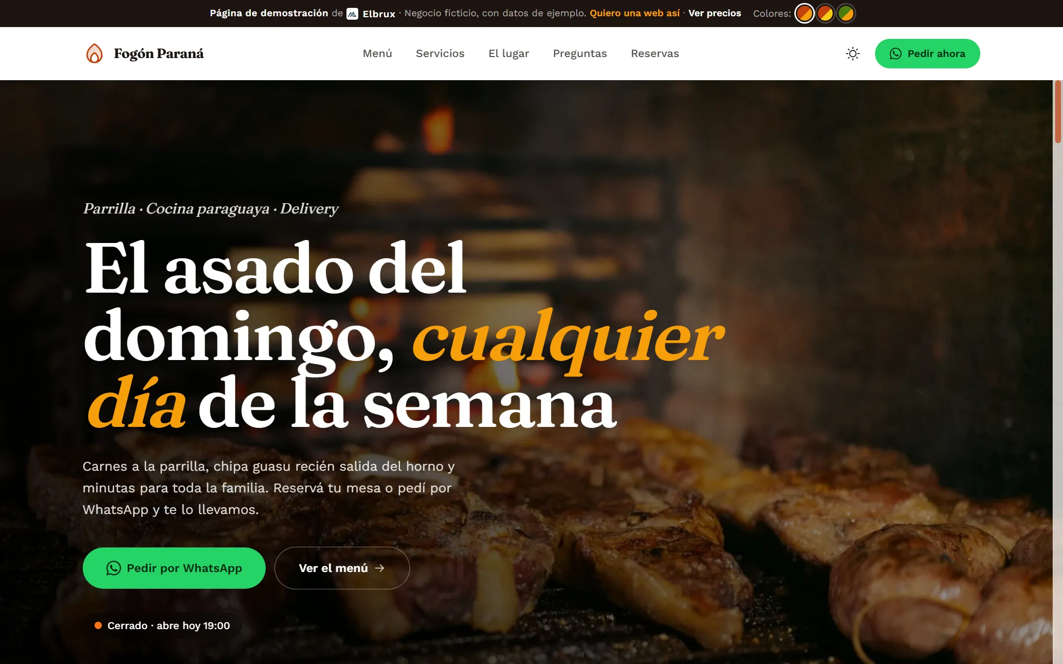 Demo de página web para un restaurante, hecha por Elbrux